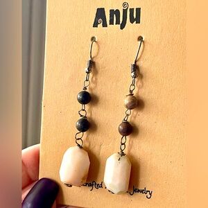 Anju Banjara beaded link Earrings – Rhodonite and Pink Opal stones